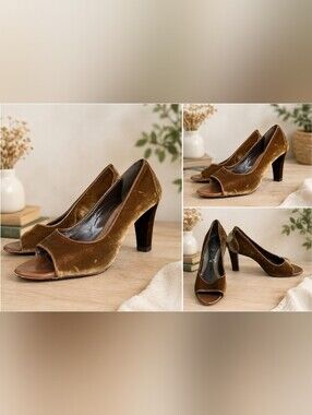 Hugo Boss Brown Velvet Open-Toe Heels – Size 37